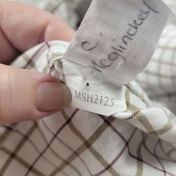 Barbour Shirt\ Men's 3XL\ Long Sleeve\ Corduroy\ Trim Button Down\ White\ Plaid - Picture 7 of 11